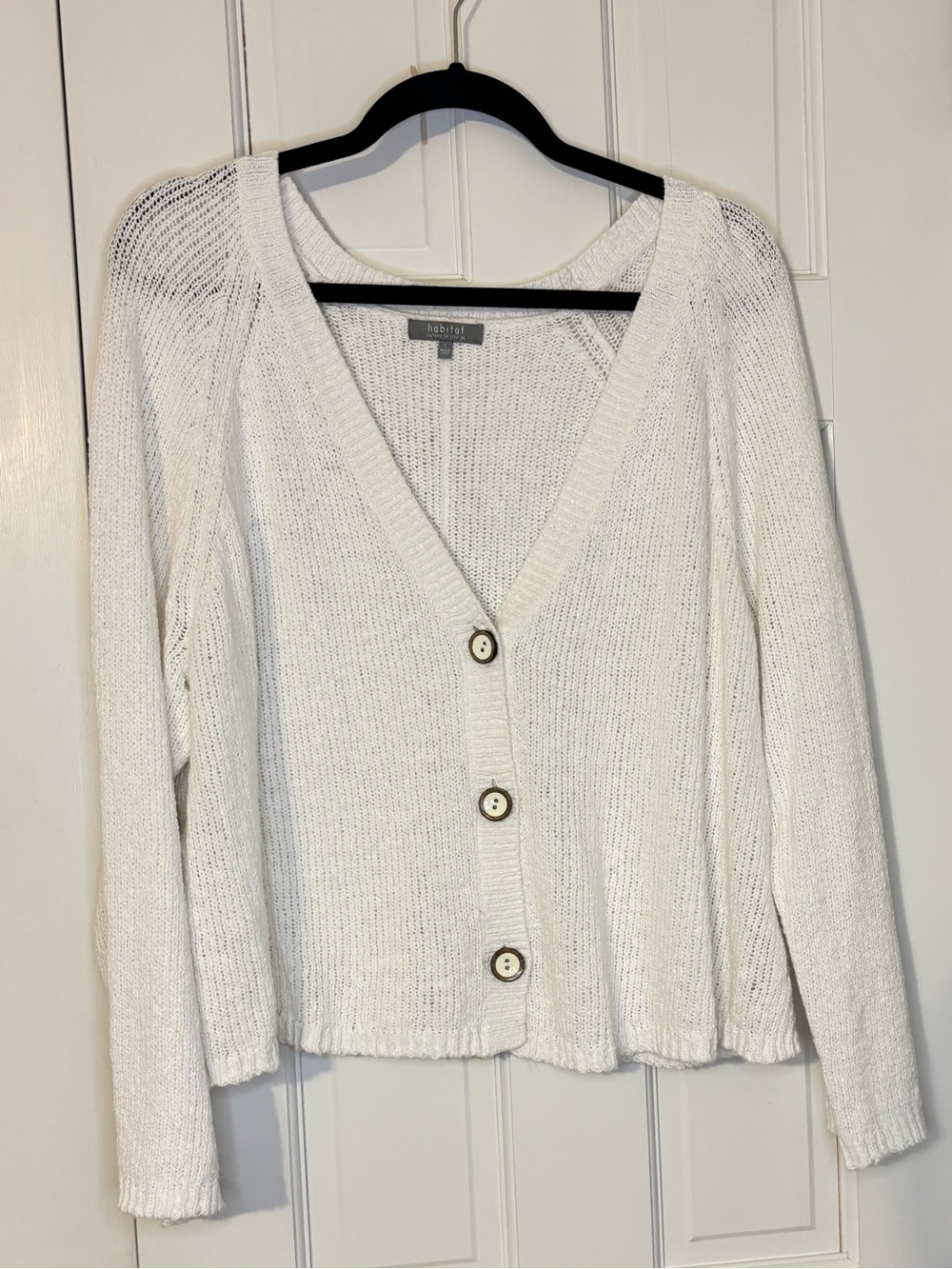 Habitat White Cotton V-Neck Button Front Sweater Cardigan L